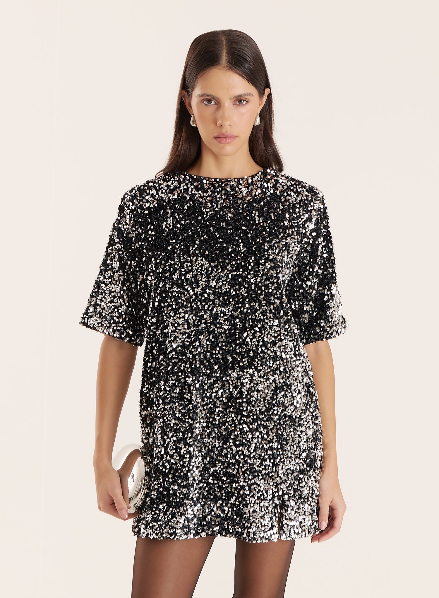 Black Sequin Bow Tie Back Mini Dress